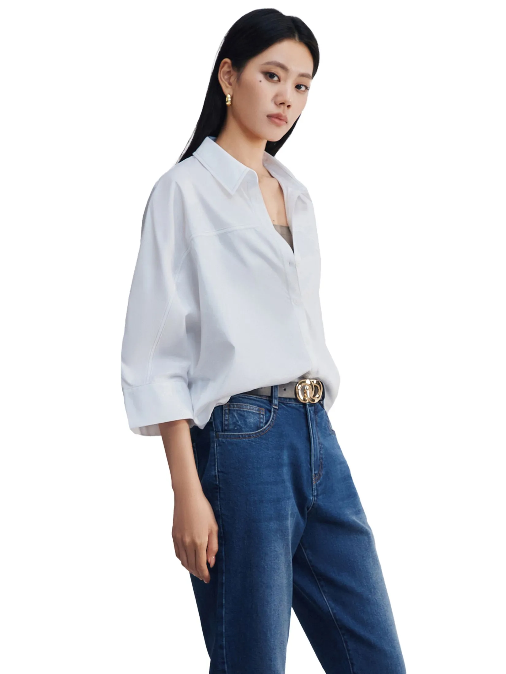 G2000 Women Clothing Easy Care Cotton Satin Diamond Fit Short Sleeve Shirt  Diamond Shape - White