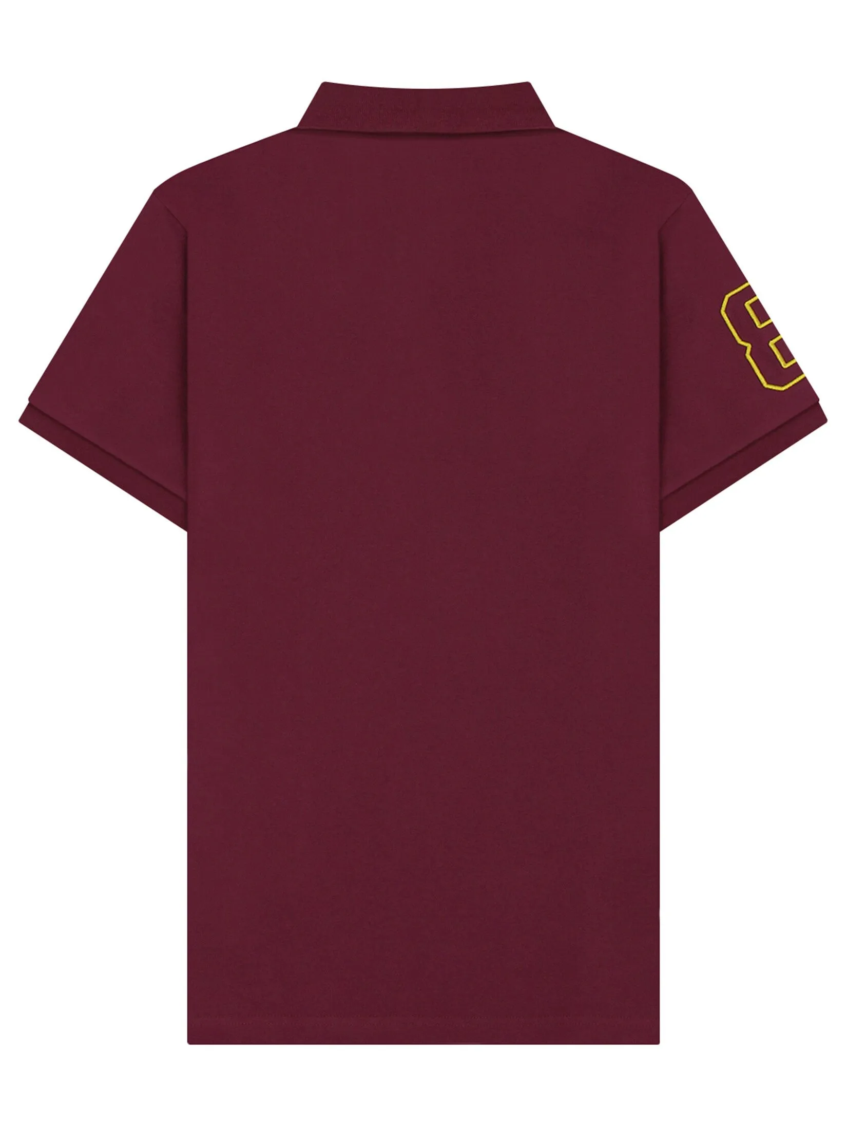 GIORDANO Men's Lycra Pique Embroidery Polo (3D Lion) Burgundy red