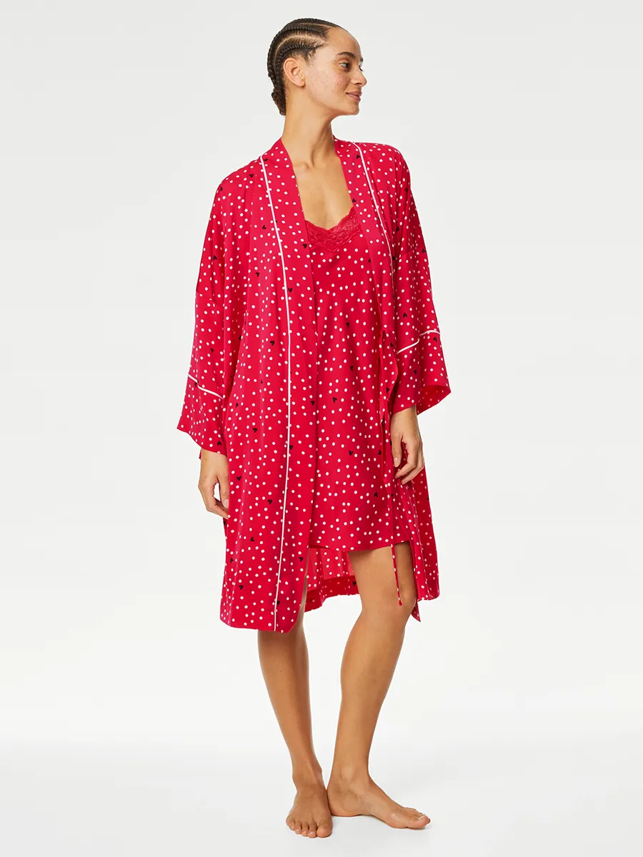 MARKS & SPENCER Women Wrap Dream Satin Polka Dot Ruby