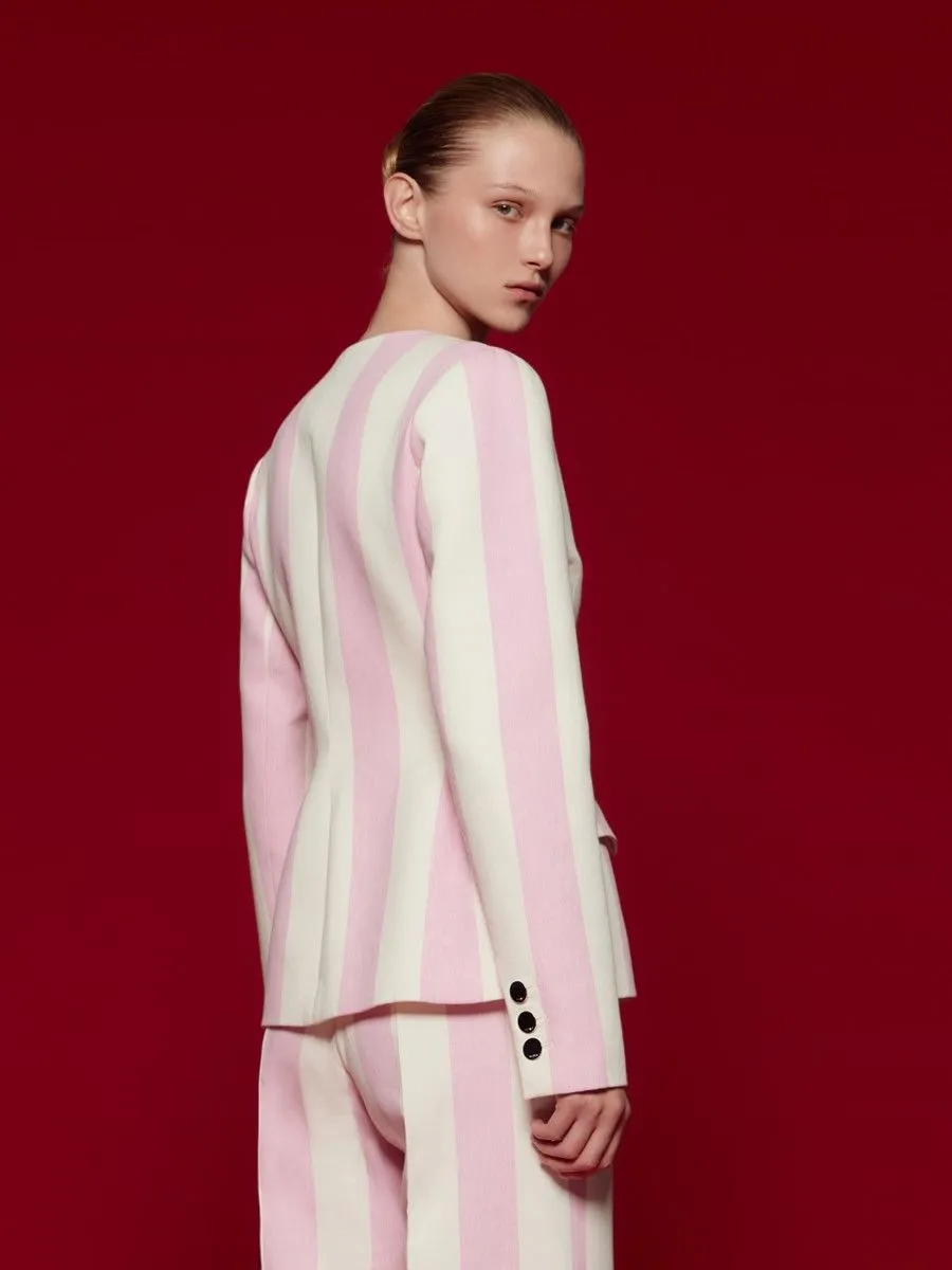 ASAVA ( SS24 ) Striped Collarless Women Blazer Pink