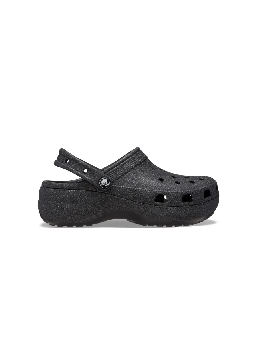 CROCS WOMEN CLASSIC PLATFORM GLITTER CLOG - BLACK