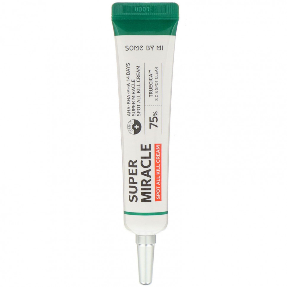 Some By Mi, Super Miracle, крем для точечного применения с кислотами AHA, BHA и PHA, для устранения воспалений за 14 дней, 30 мл