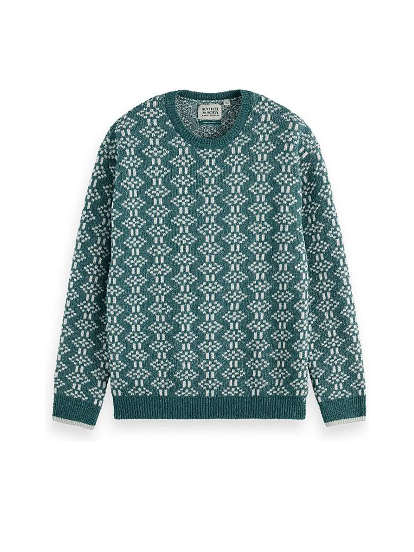 SCOTCH&SODA Men Crewneck Jacquard Extra Drop Shoulder Pitch Green
