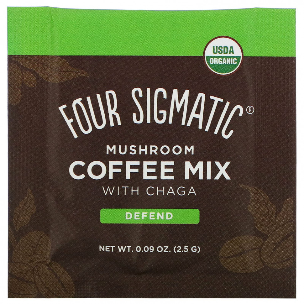 Four Sigmatic, Defend, кофейная смесь с чагой, средней обжарки, 10 пакетиков по 2,5 г (0,09 унции)