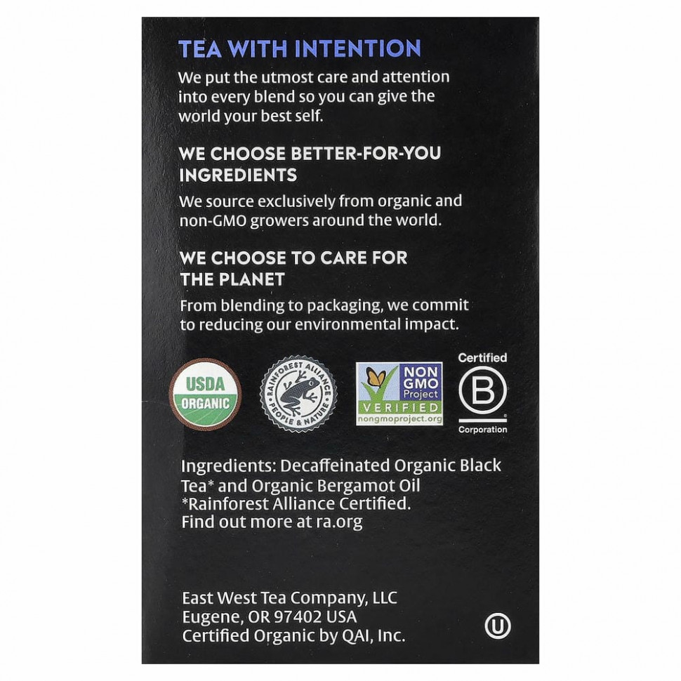 Choice Organic Teas, Black Tea, Organic Decaffeinated Earl Grey, Decaf, 16 Tea Bags, 1.12 oz (32 g)