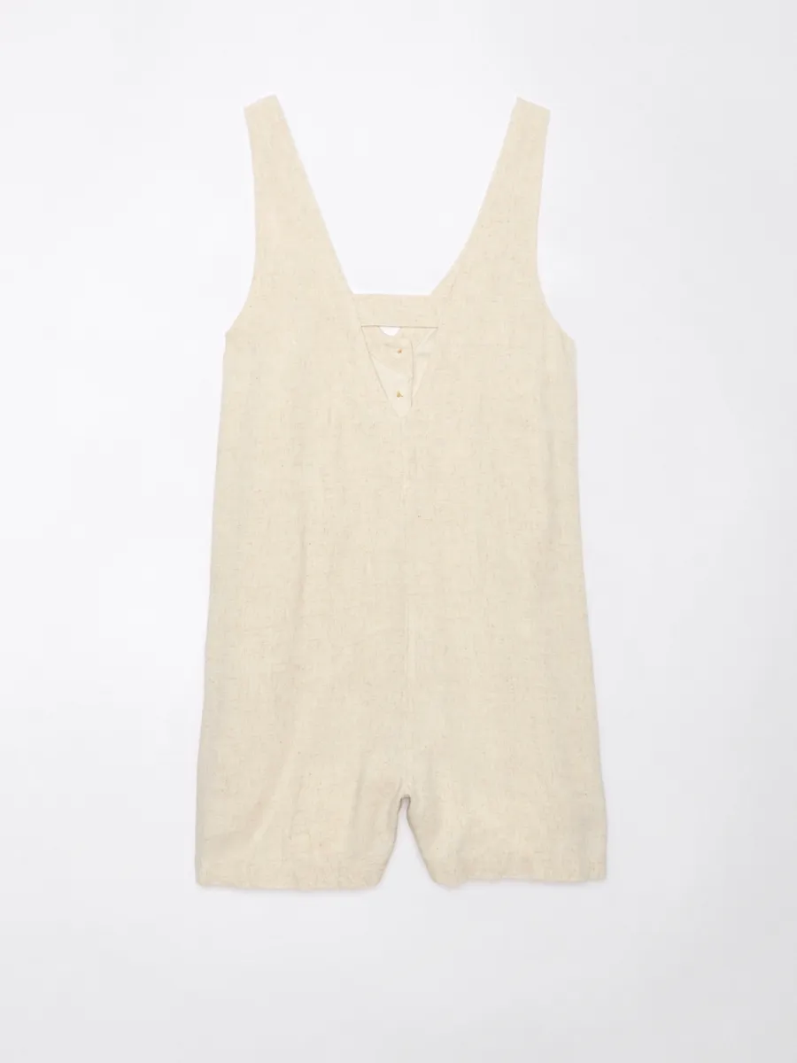 AMERICAN EAGLE WOMEN 7921 BUTTON DOWN ROMPER 109 NATURAL