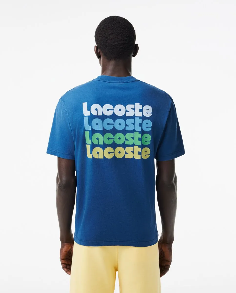 LACOSTE Washed Effect Ombr  Lacoste Print T-Shirt Blue