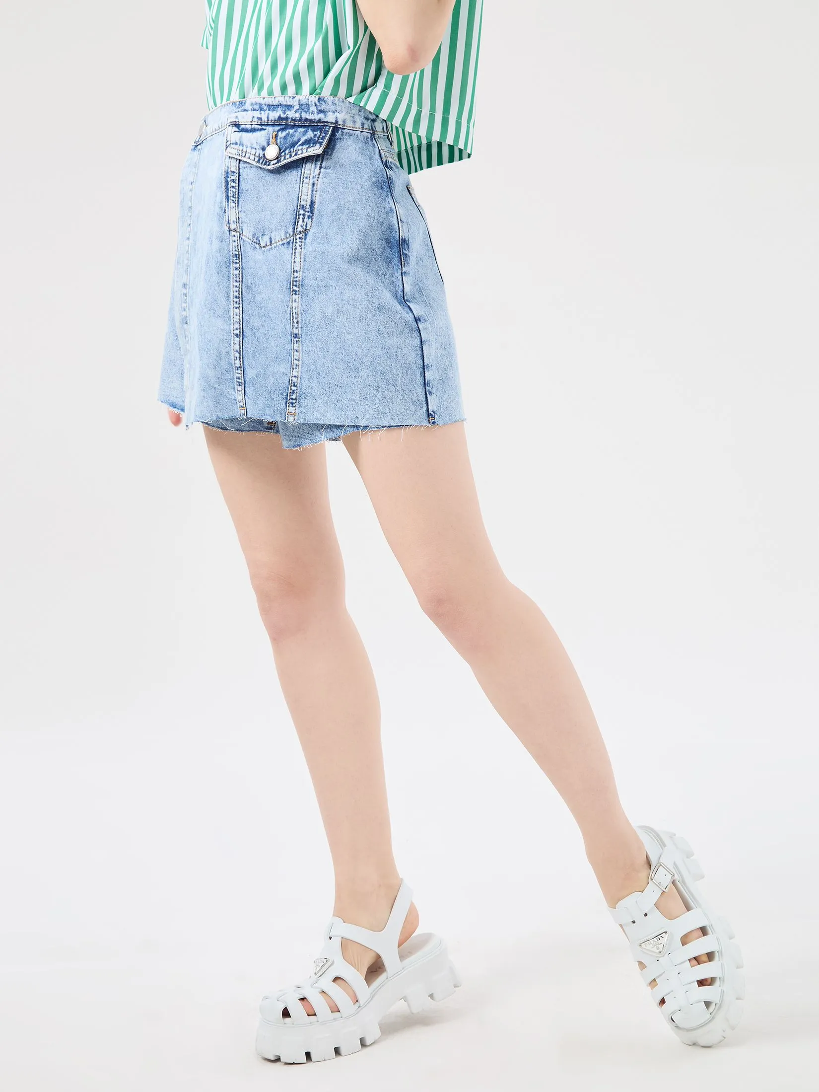 ESP Wrap Denim Skort Women Light blue