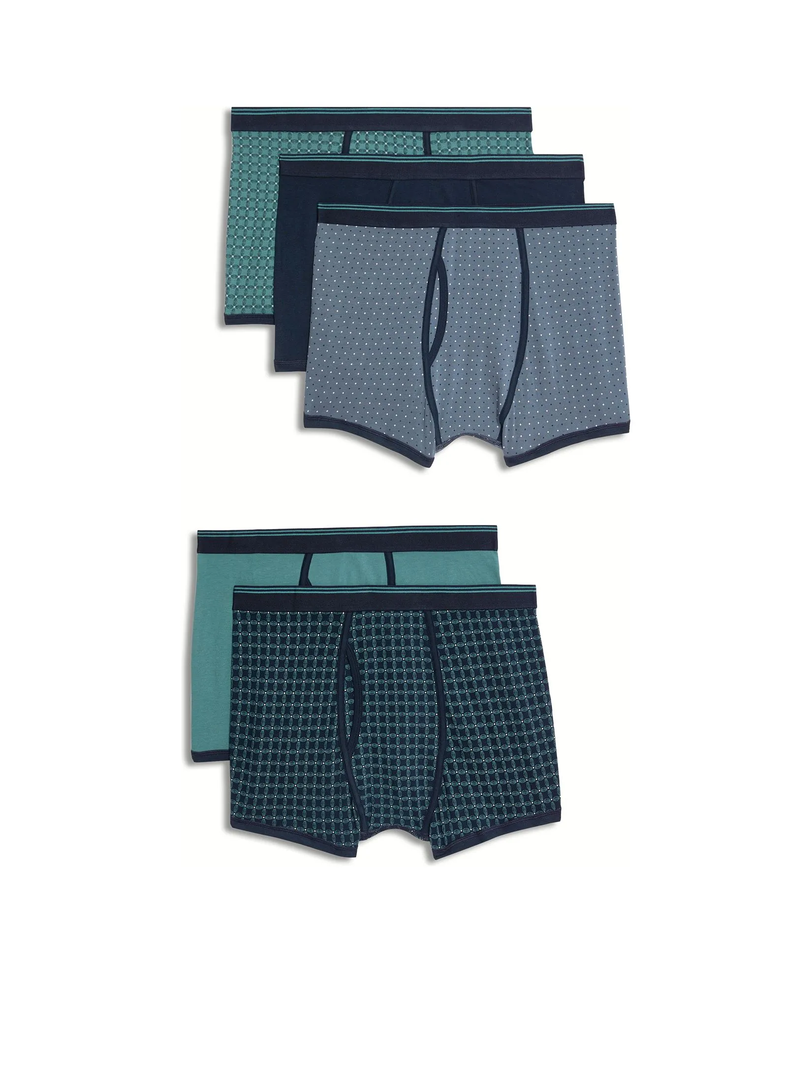 MARKS & SPENCER Men Underwear Trunks 5pk Cotton Rich Stretch Cool & Fresh Geometric Green Mix