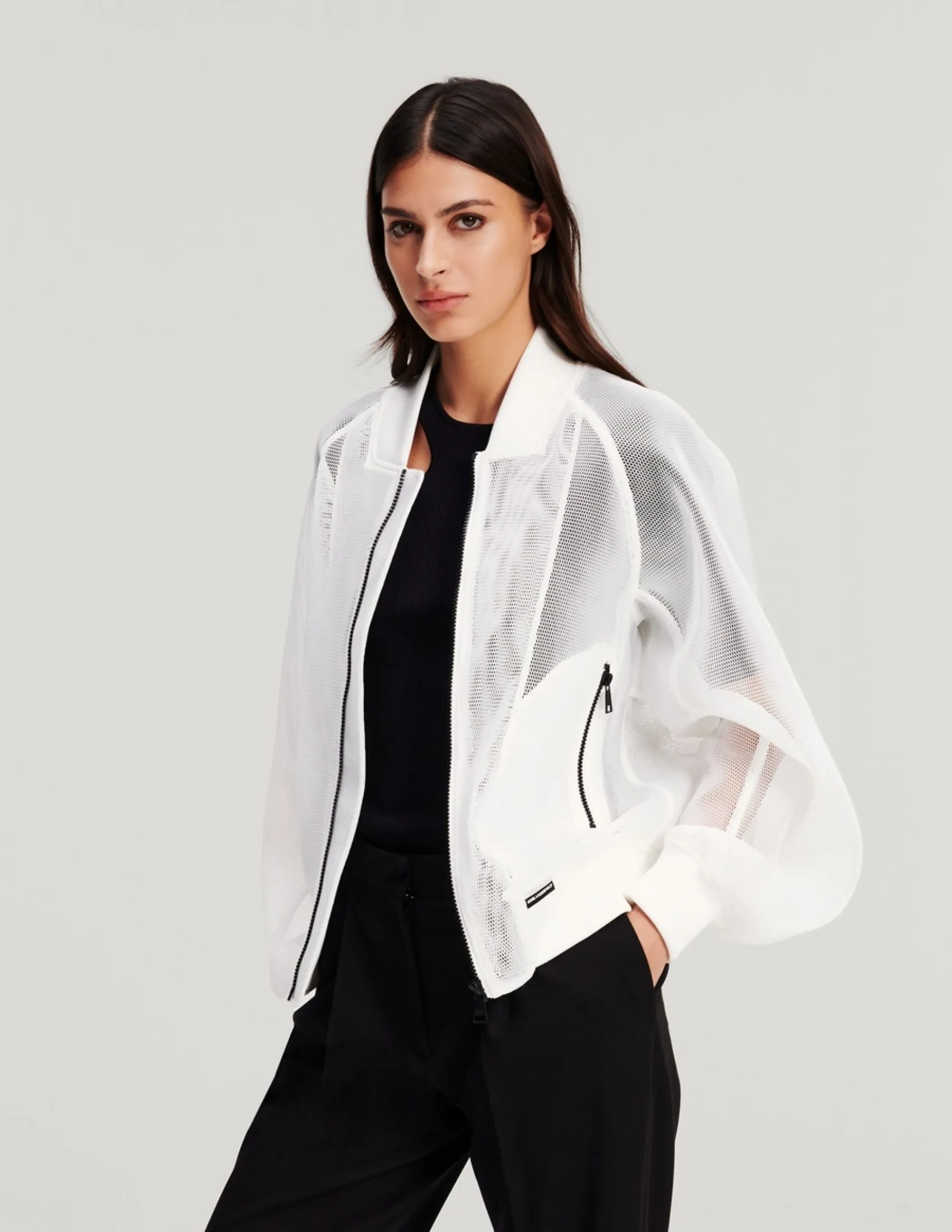 KARL LAGERFELD RTW-1 MESH WOMEN BOMBER WHITE