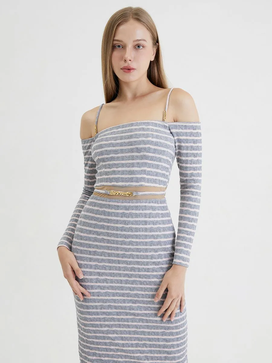 KLOSET (RS24)Knit Off-Shoulder Dress Gray