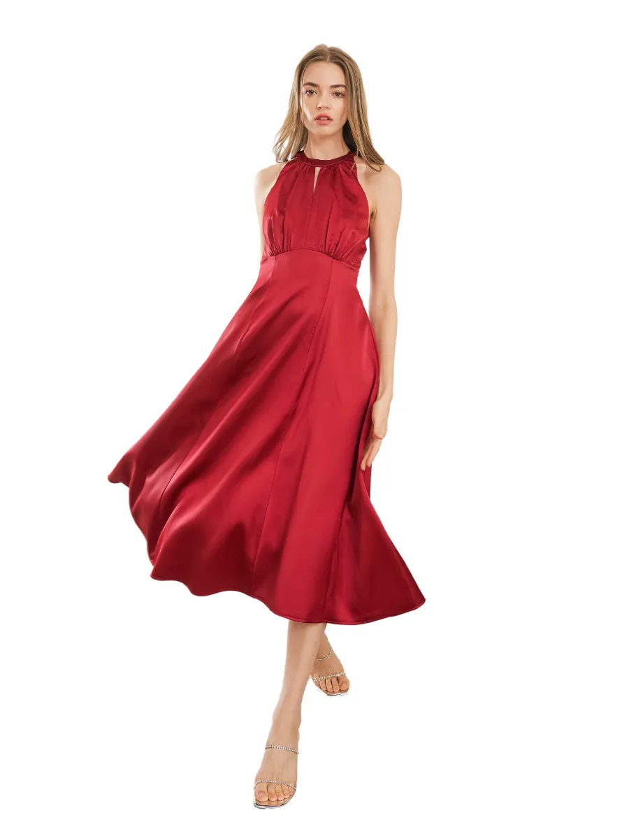ROSE THE LABEL Bryony Satin Dress Burgundy