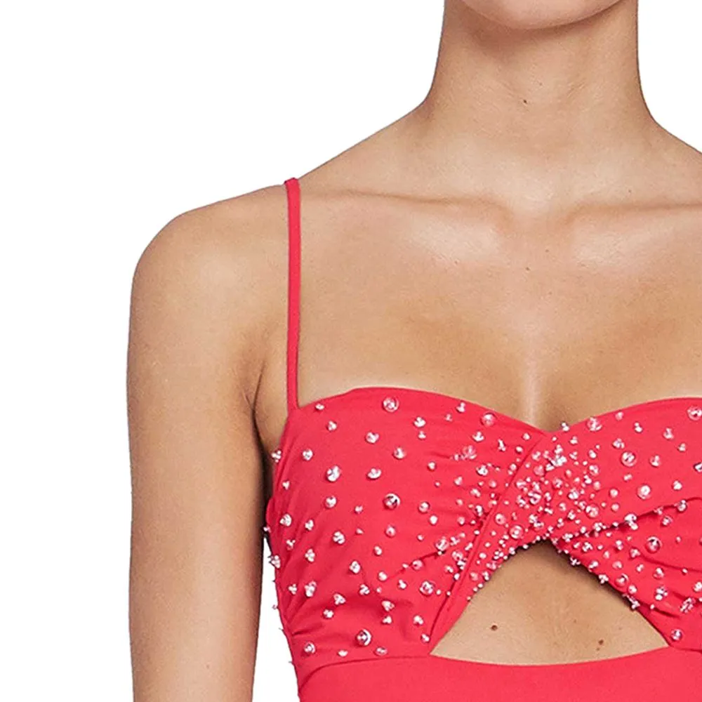 ANGELYS BALEK Red Embellished Twist Top  Women Swimsuit