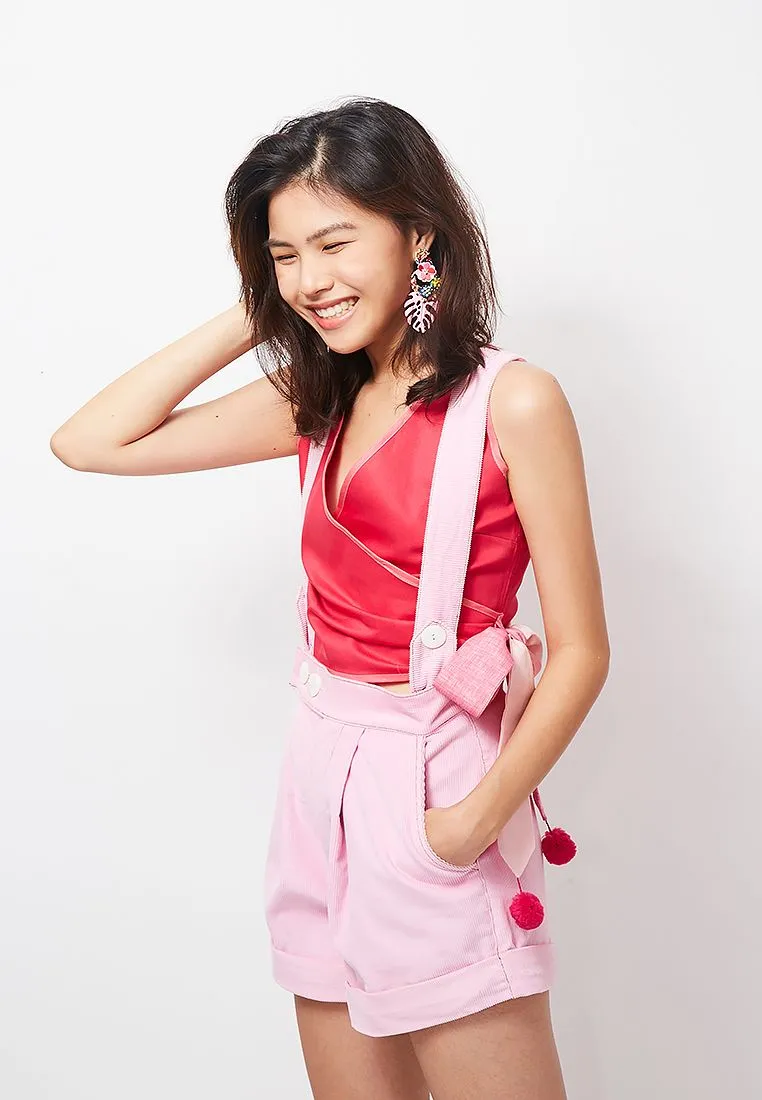 QOYA Pink CARPENTER SHORTS  (เอี๊ยมกางเกงขาสั้น สีชมพู )