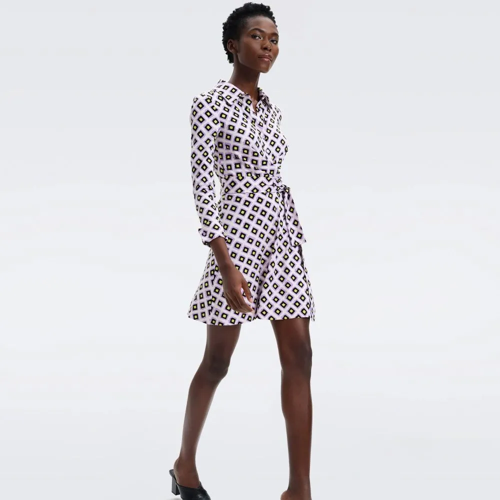 DIANE VON FURSTENBERG DVF DIDI DRESS PAINTED CUBE LG ORCHID Size - M