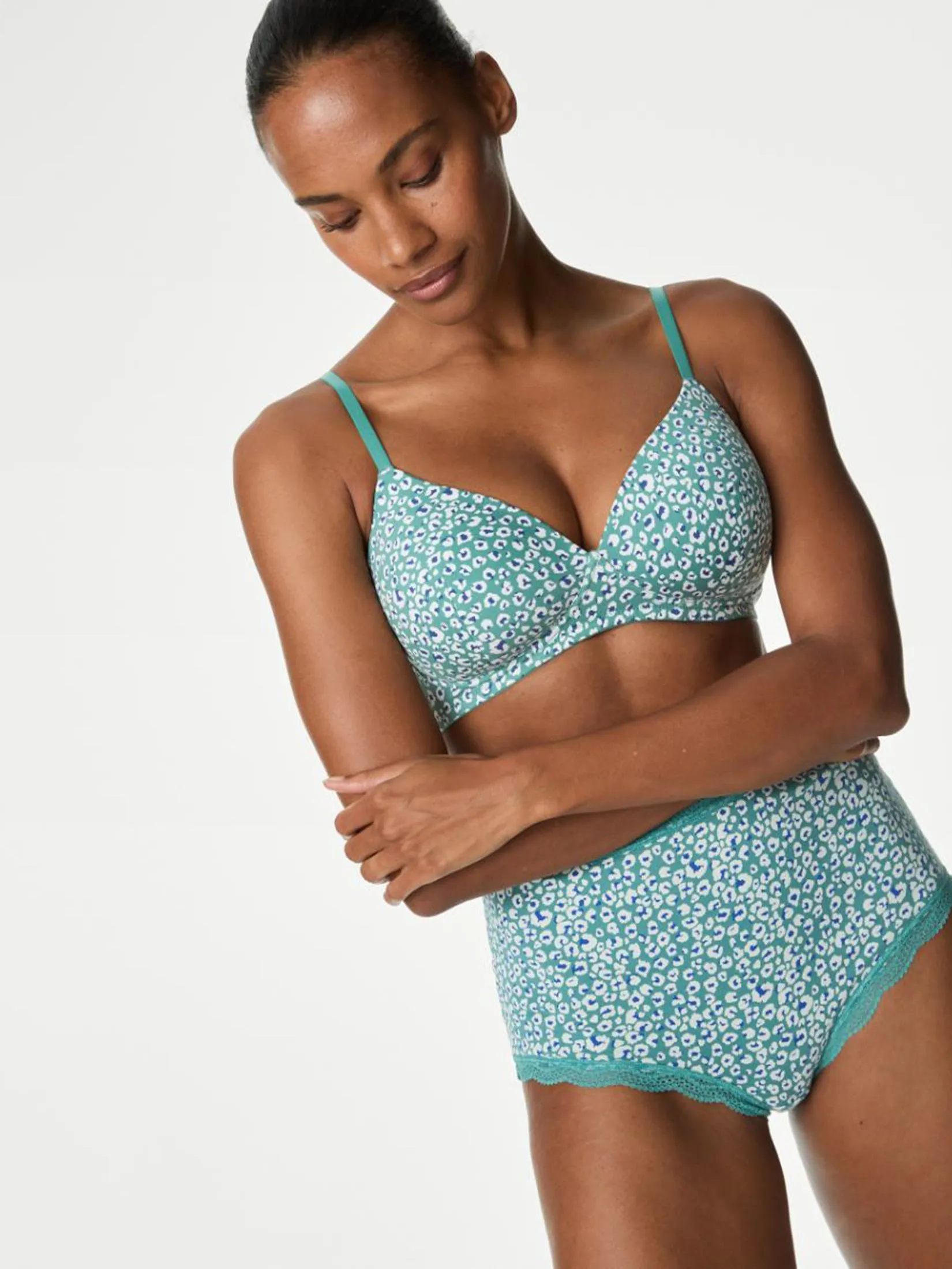 MARKS & SPENCER Women T-Shirt Bra 3pk Cotton Non Wired Full Cup Sea Green