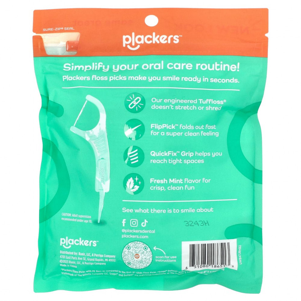 Plackers, Micro Mint, зубочистки с нитью, экономичная упаковка, мята, 150 шт.