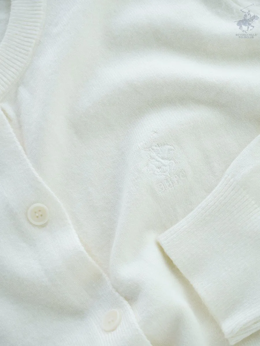 BEVERLY HILLS POLO CLUB Cream Long-sleeved knitted Women sweater