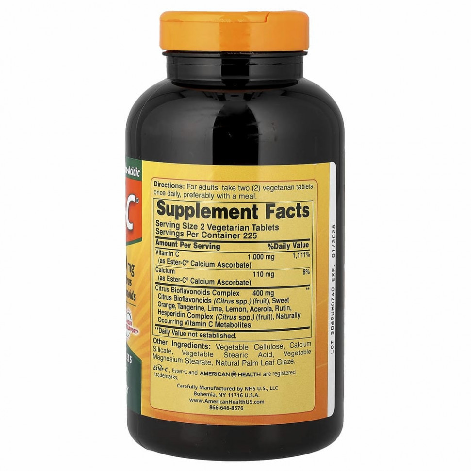 American Health, Ester-C с цитрусовыми биофлавоноидами, 500 мг, 450 вегетарианских таблеток