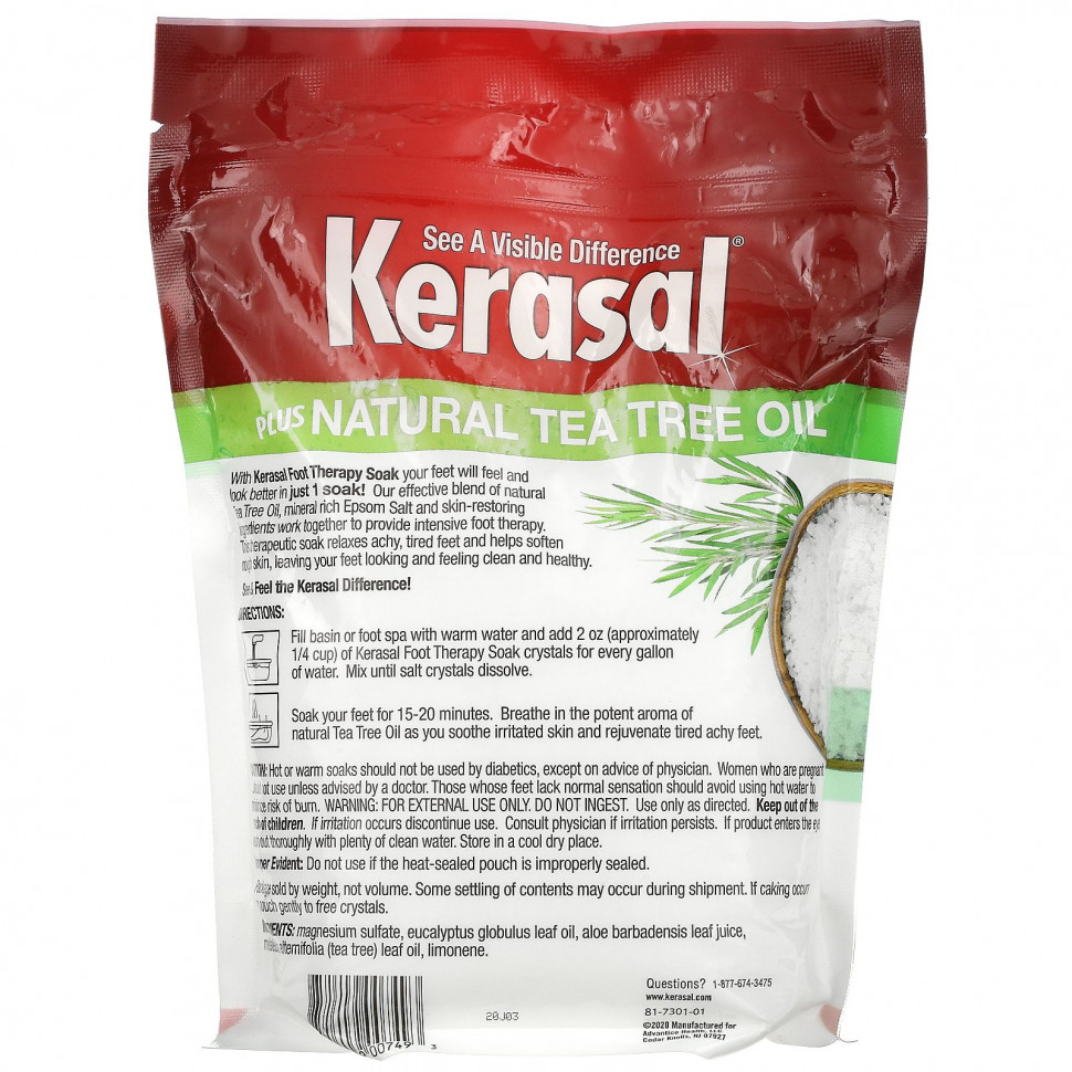 Kerasal, Foot Therapy Soak Plus, натуральное масло чайного дерева, 907 г (2 фунта)