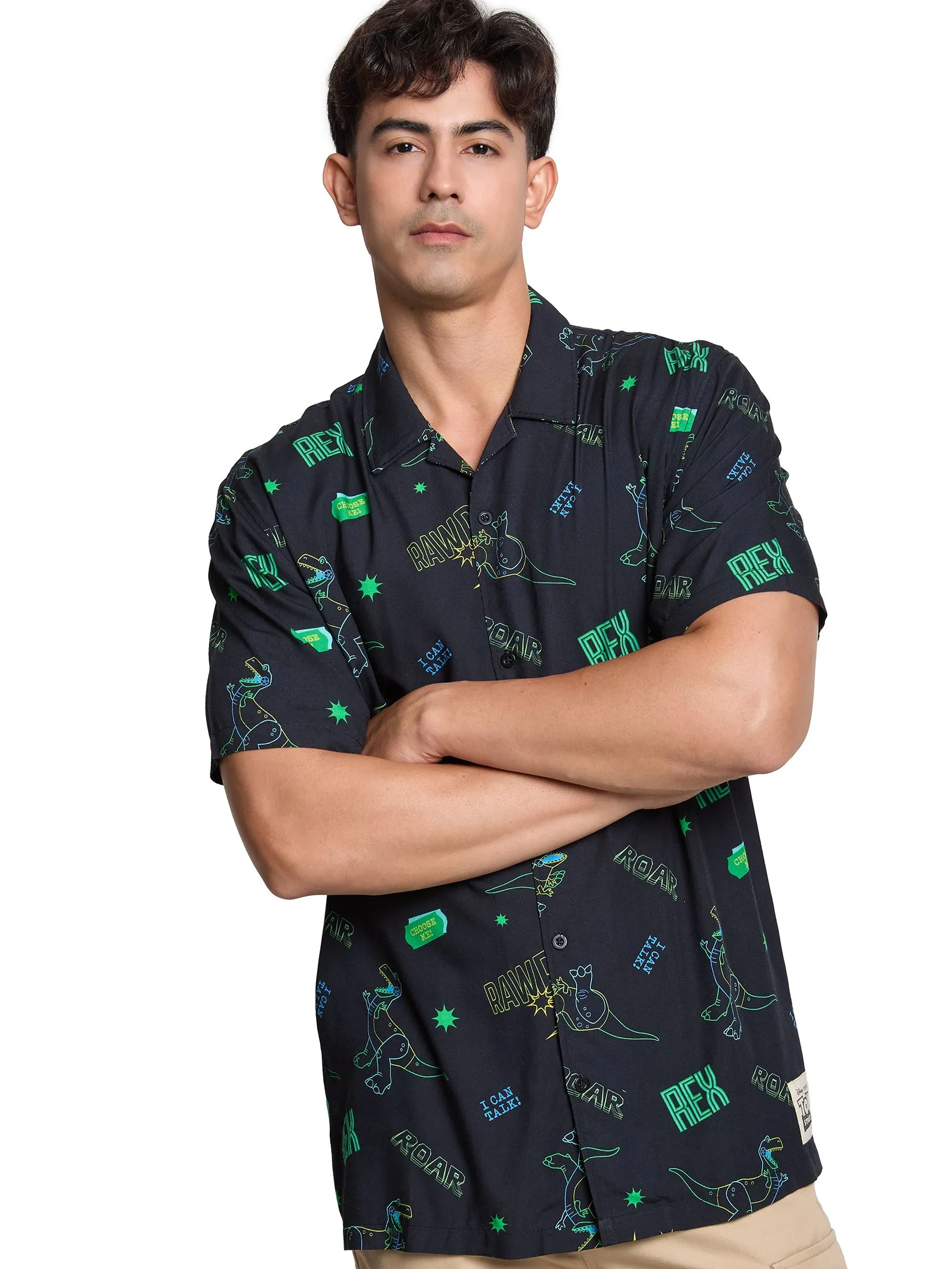 PACIFIC UNION Men Shirt Oversize Toy Story Graphic Printed Black