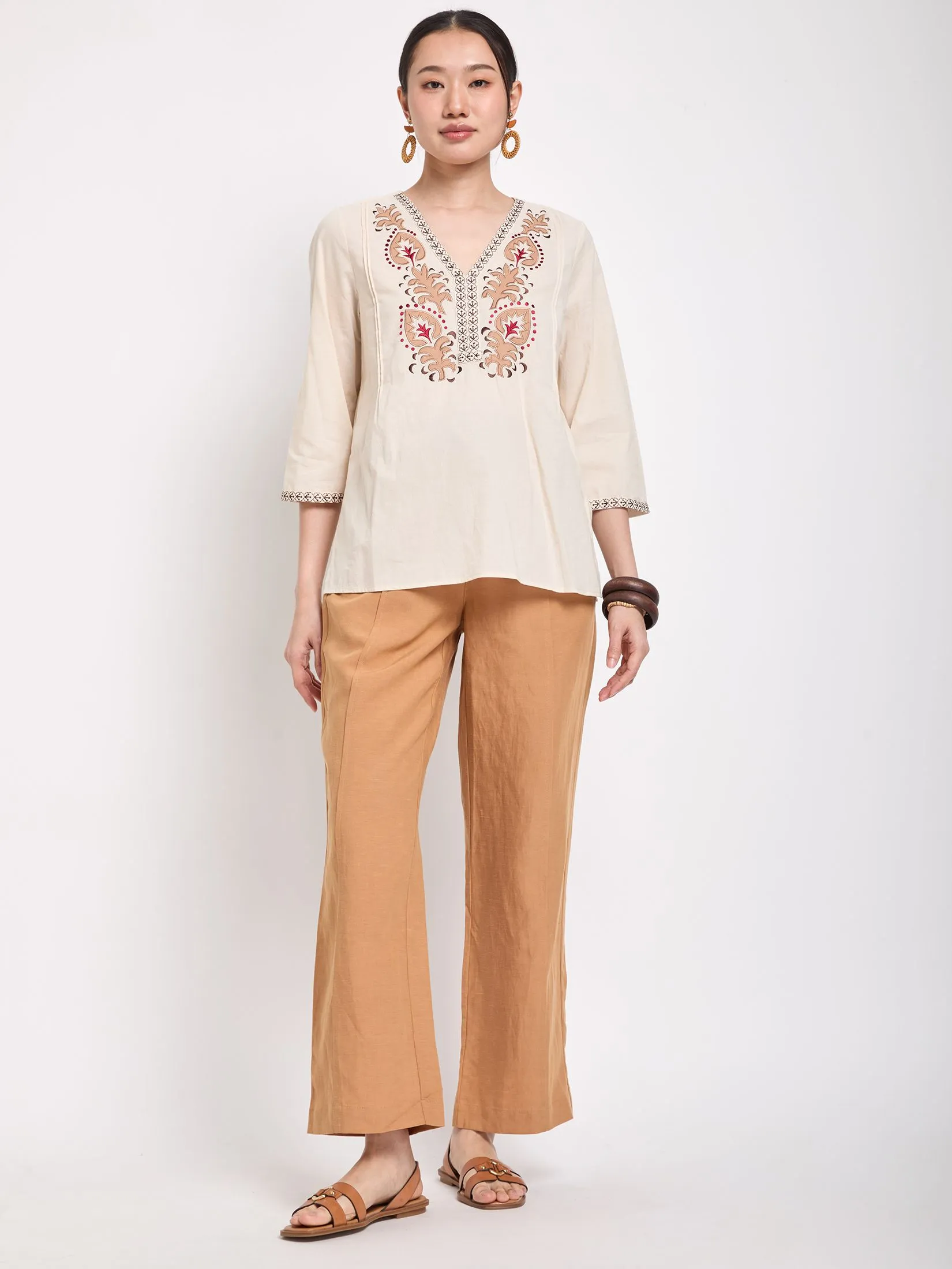 JOURNAL Women Blouse Long Sleeves V-Neck Embroidered Design