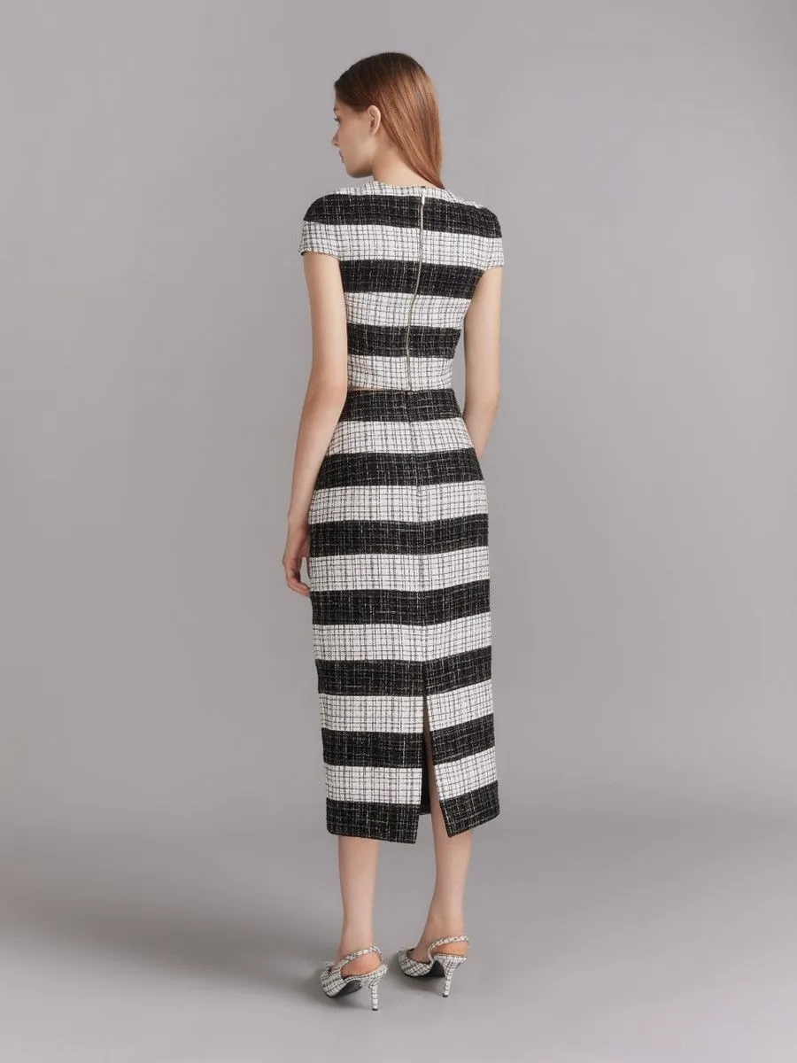 ASAVA (AW23) Seraphina Women Tweed Midi Skirt White-Black