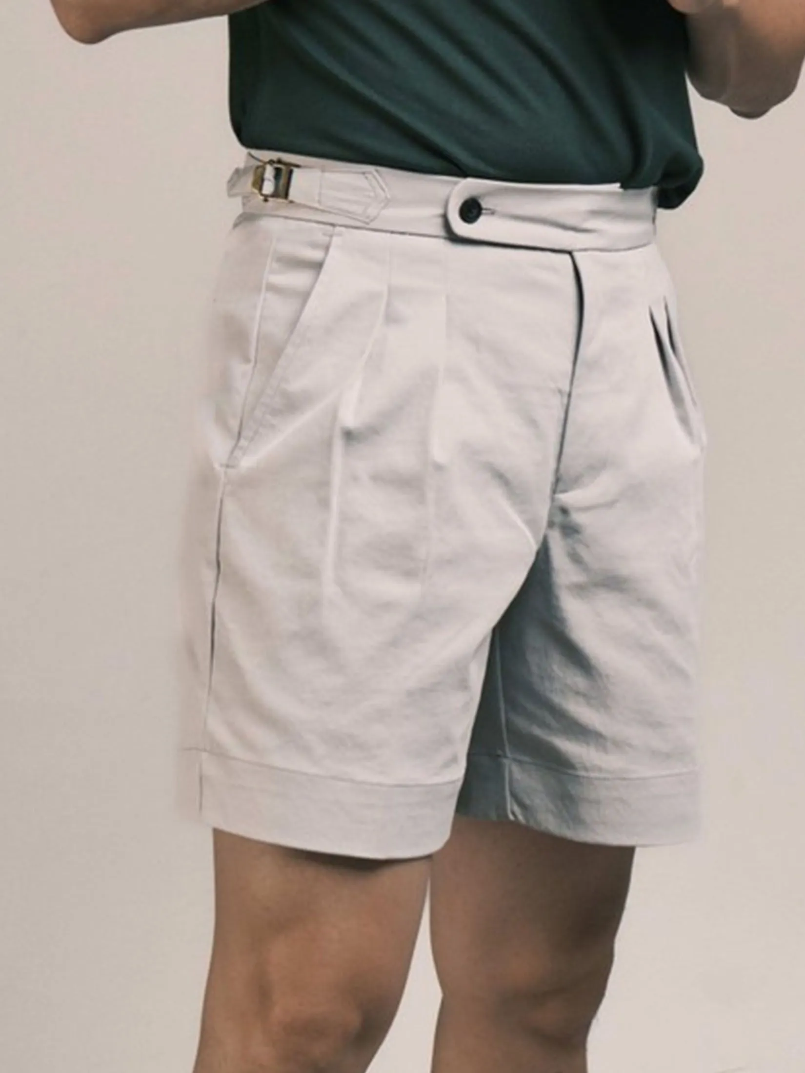 ERA-WON Men's short pant Double belts Classic Shorts Light Grey