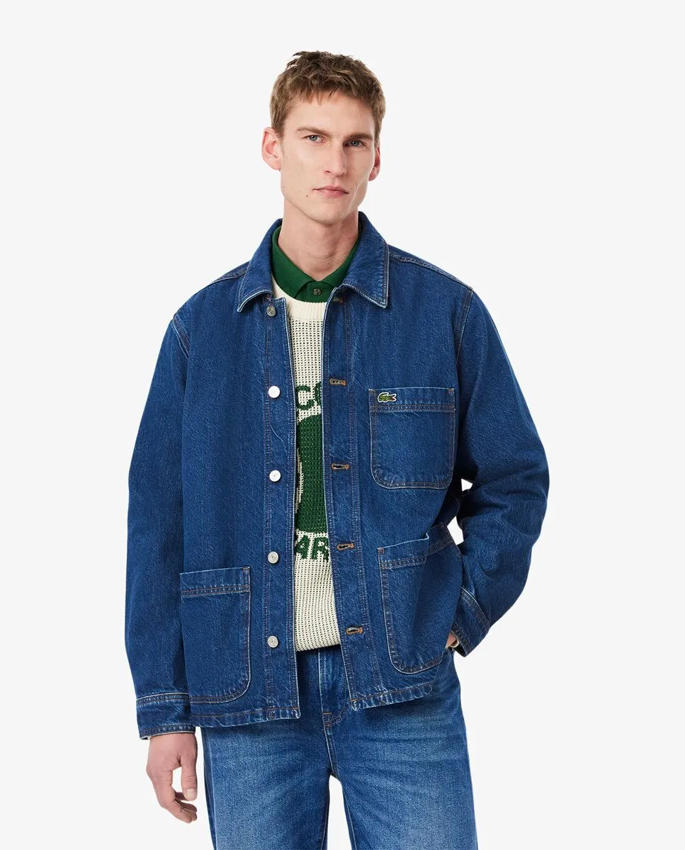 LACOSTE Oversized Cotton Denim Overshirt Jacket Blue