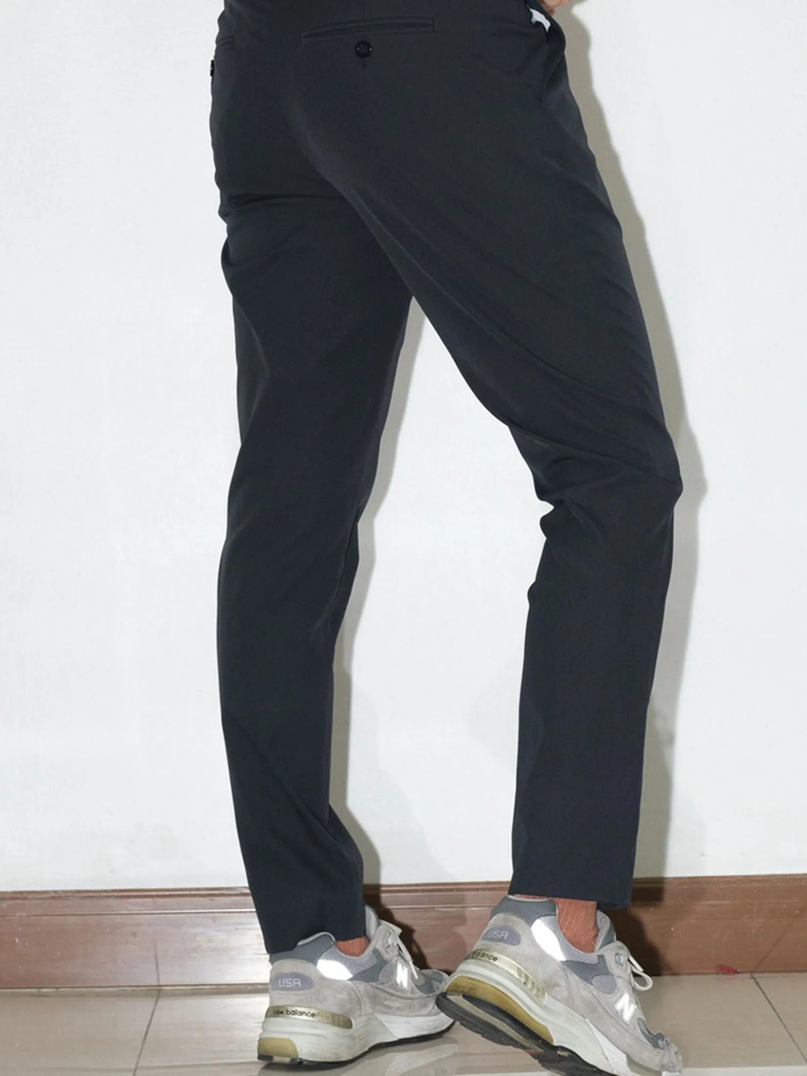 ERA-WON Men's trousers slim straight fit cropped length black