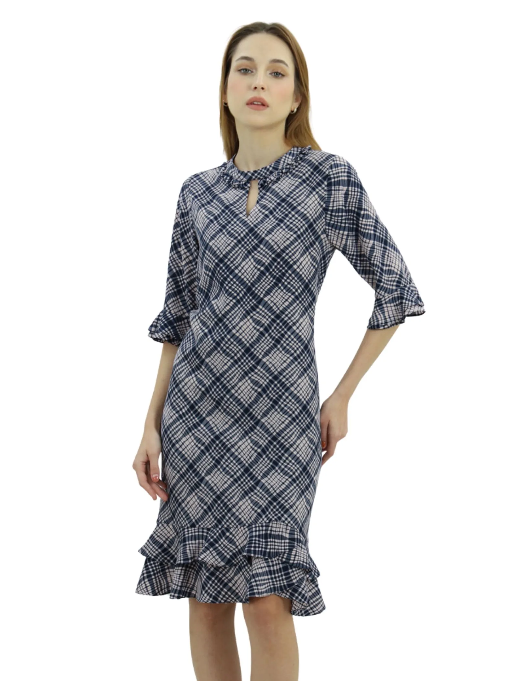 VERONIQA Women Dress Long Sleeves Chiffon Dobby Pink