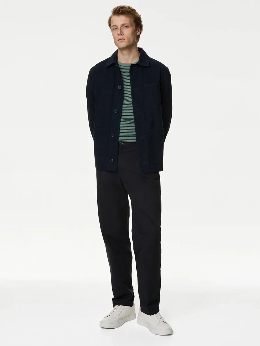 MARKS & SPENCER Men T-Shirt Short Sleeves Pure Cotton Striped Crew Neck