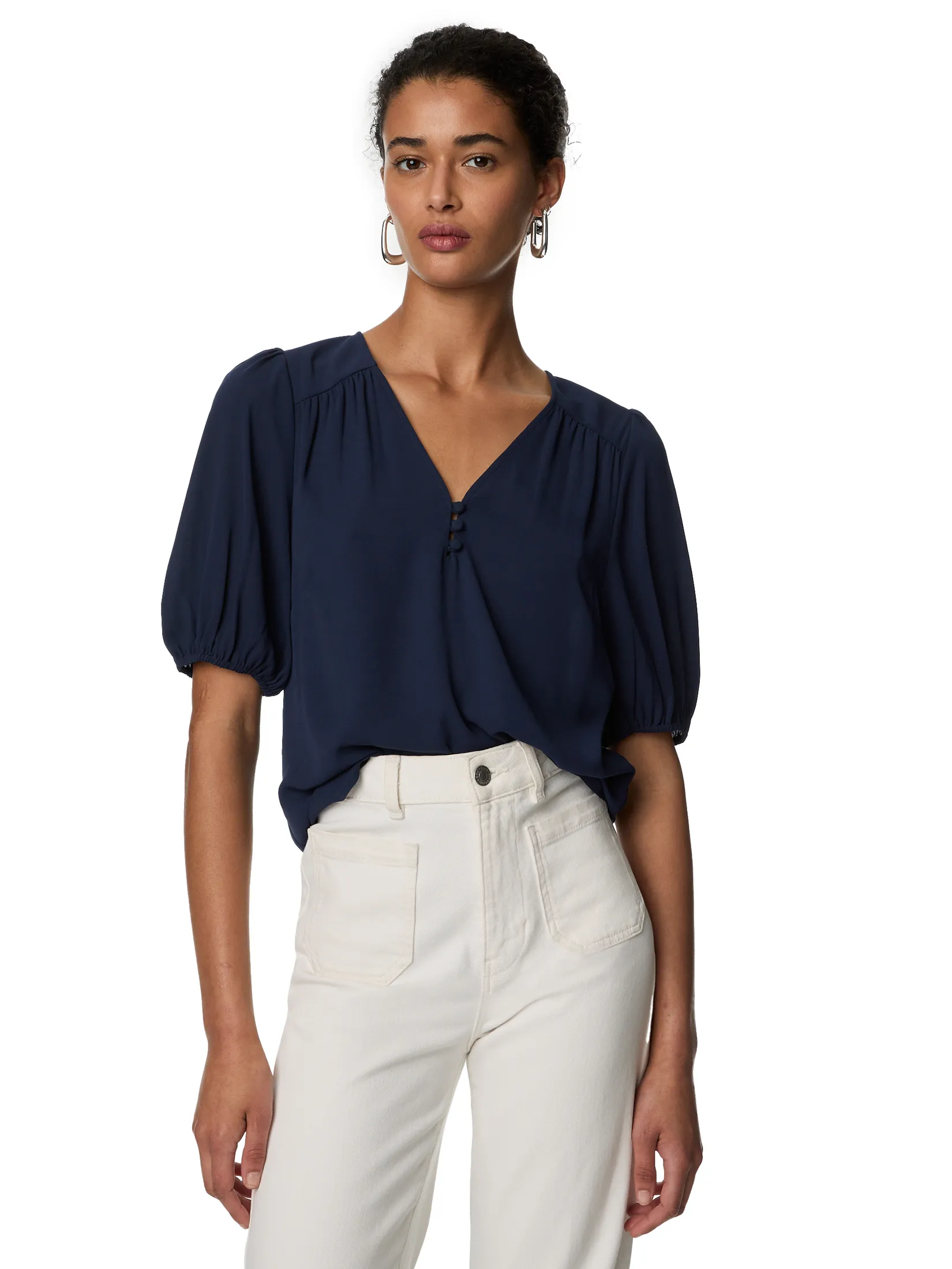 MARKS & SPENCER Women Blouse V-Neck Navy