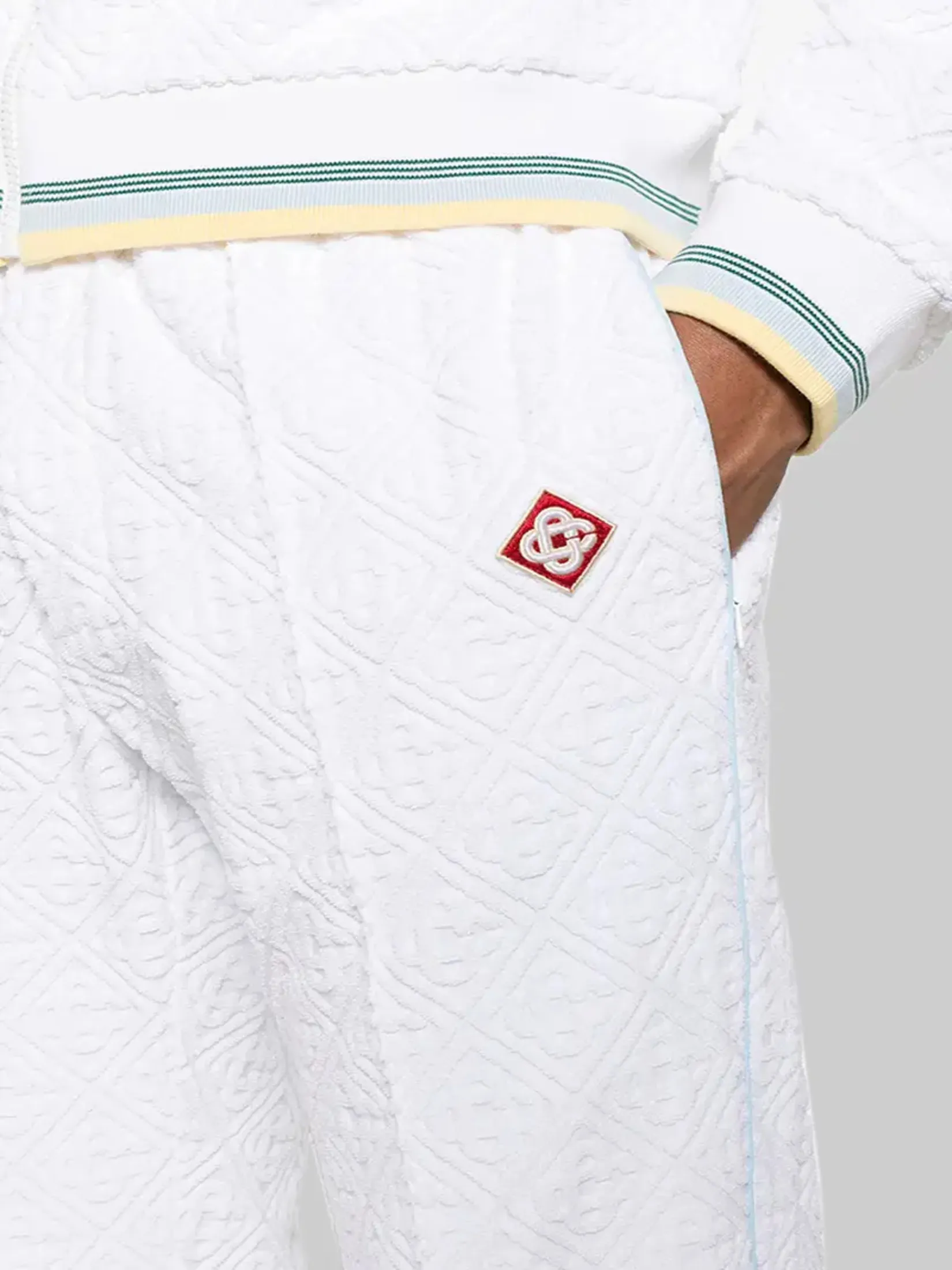 CASABLANCA MENS JACQUARD MONOGRAM TOWELLING TRACK PANTS IN WHITE