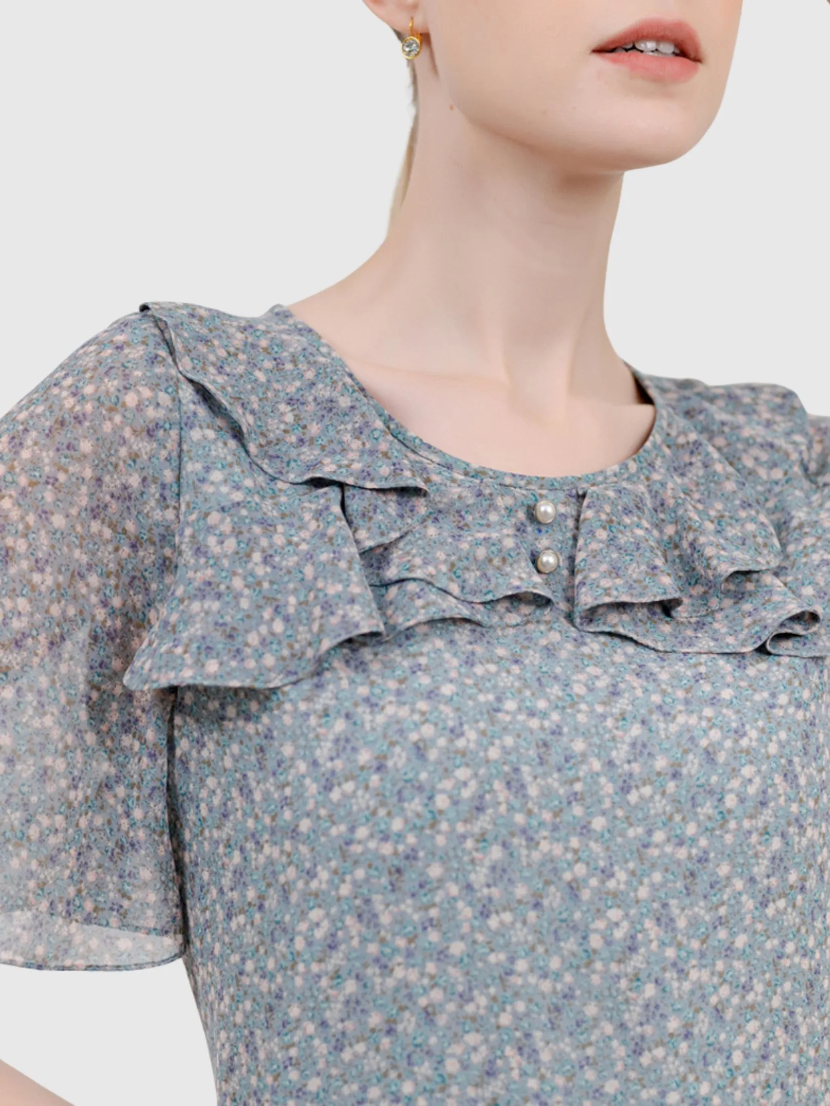 VERONIQA Women Dress Short Sleeves Chiffon Print Green