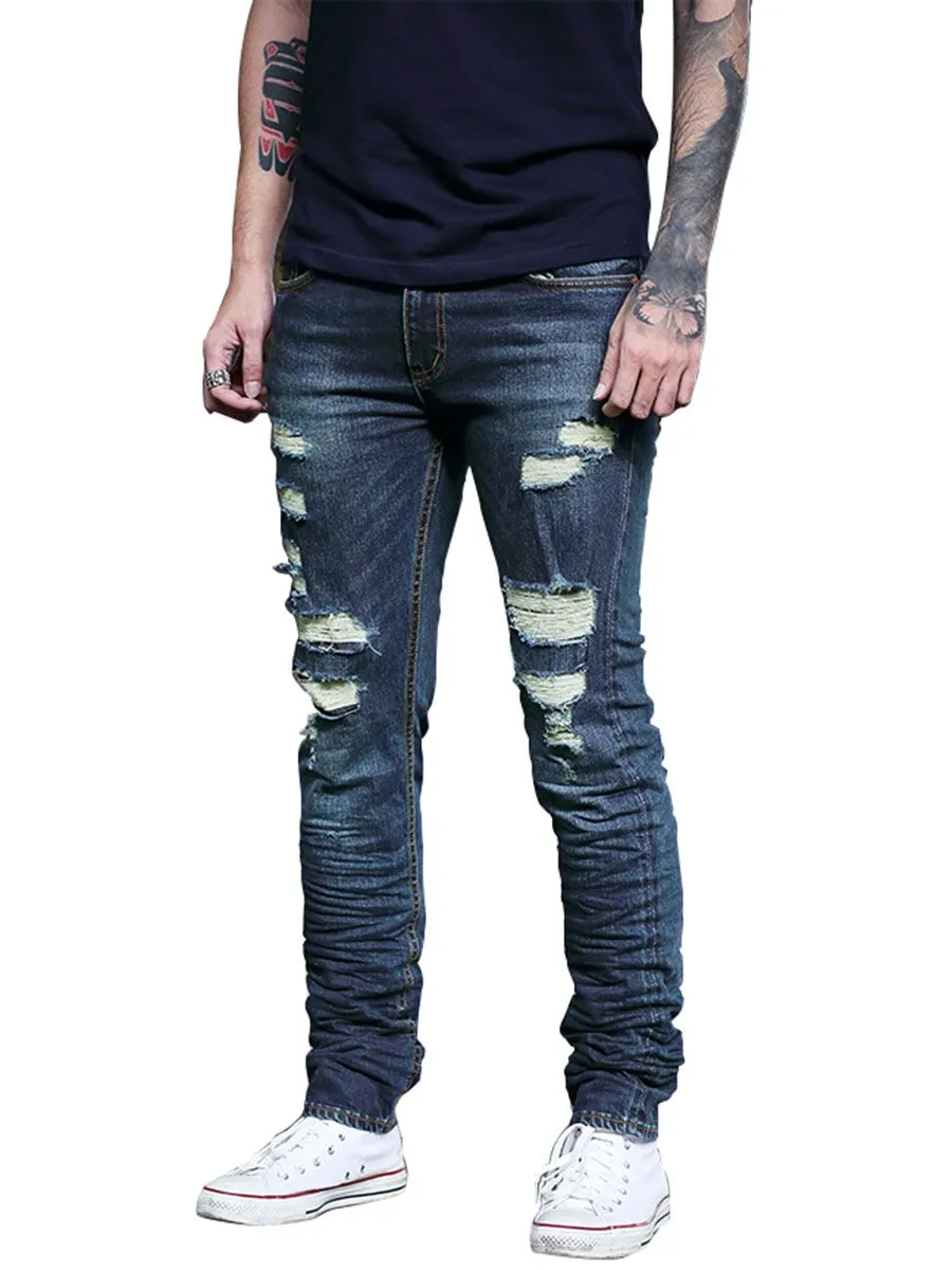 SIMPLE&RAW Blue Rusty Ripped Jeans Sk828 Blue