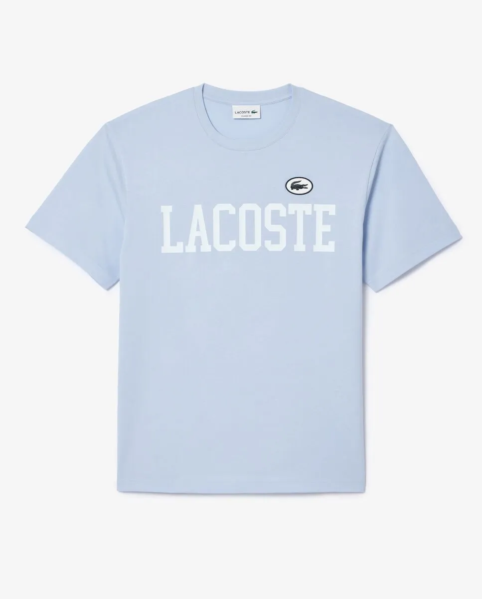 LACOSTE Cotton Contrast Print and Badge T-Shirt Light Blue
