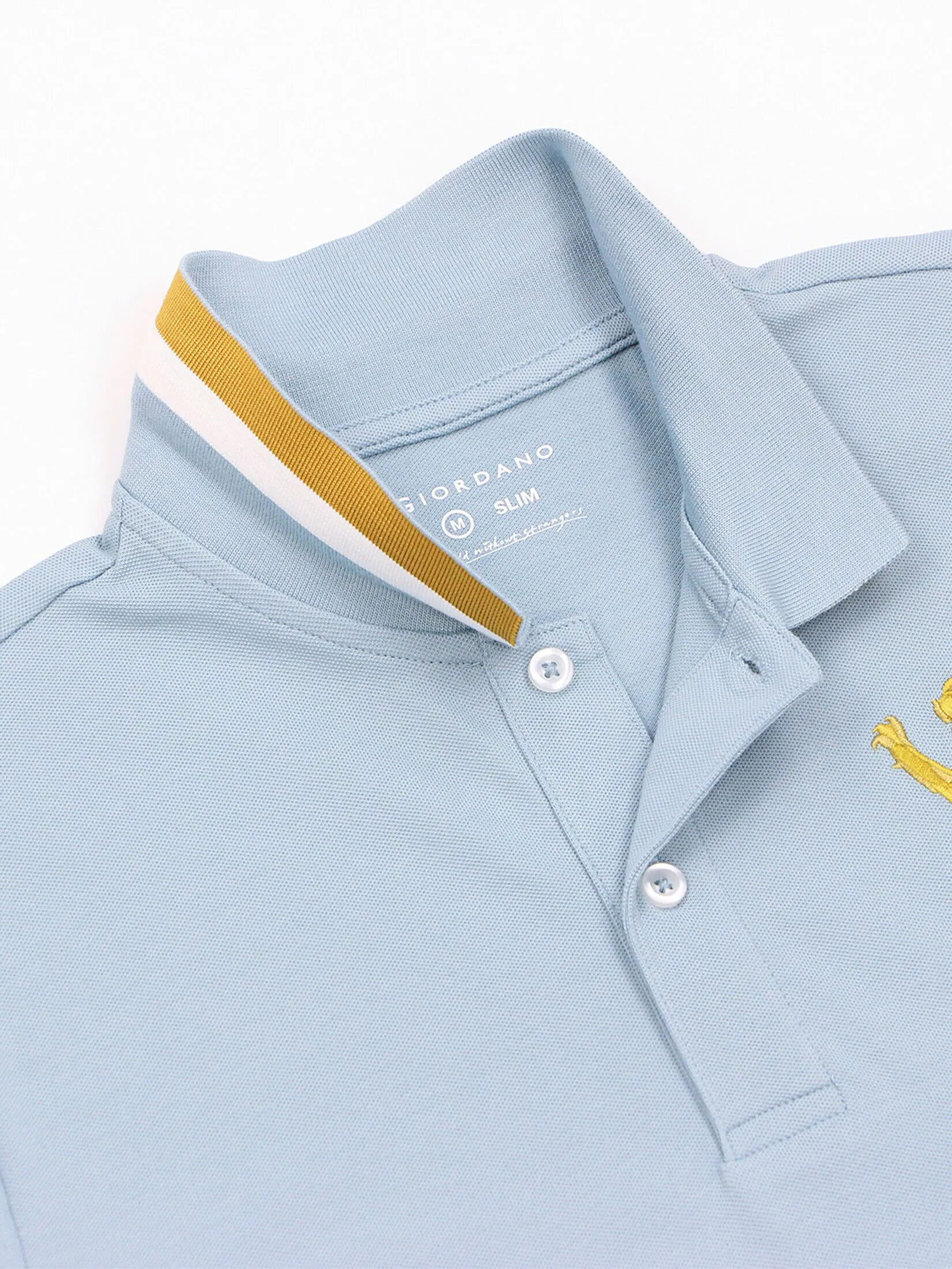 GIORDANO Men's Lycra Pique Embroidery Polo (3D Lion) Tourmailine blue