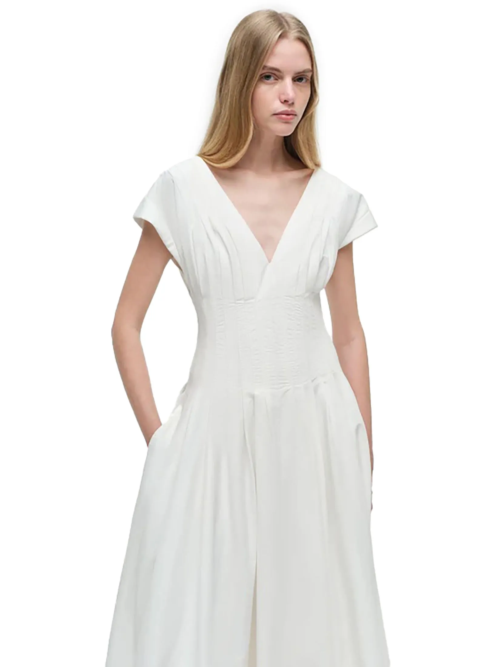 SIMKHAI Women Midi Dress Pleated Nina White