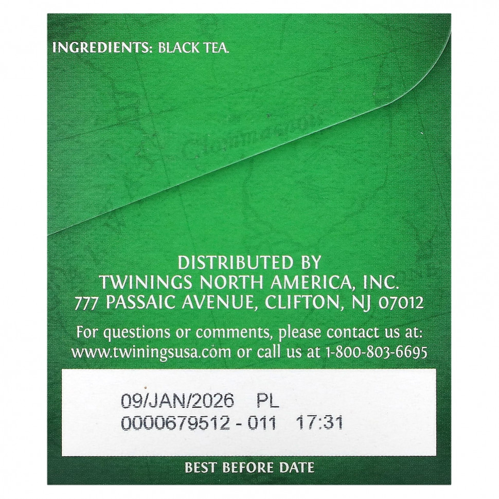 Twinings, Pure Black Tea, ирландский завтрак, 20 чайных пакетиков, 40 г (1,41 унции)