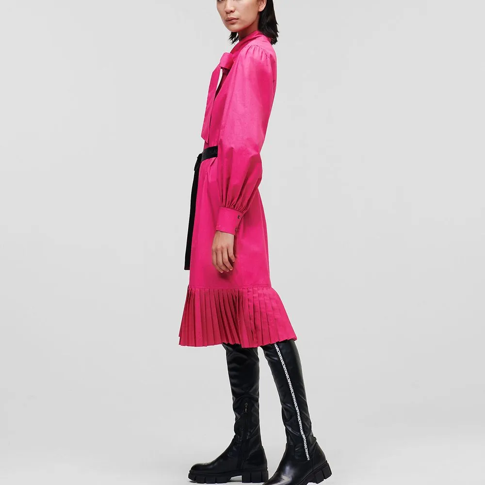 KARL LAGERFELD KL Pleated Hem Shirt Dress Fuchsia