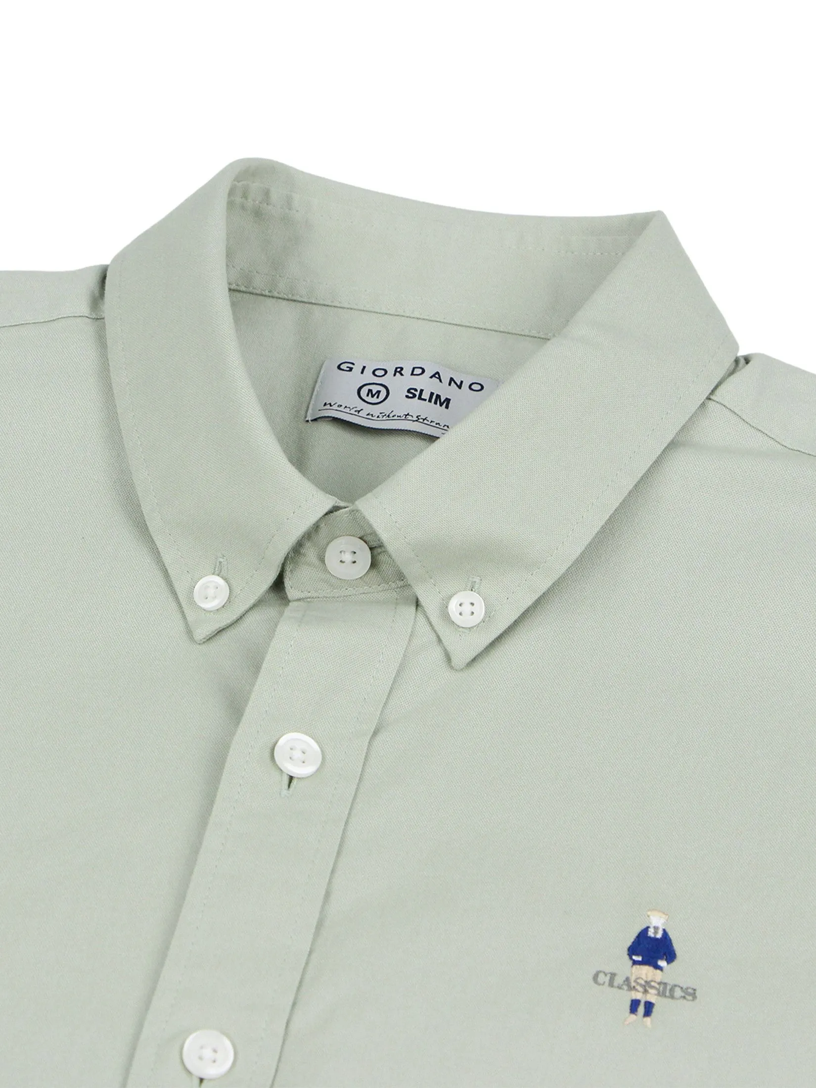 GIORDANO Men's Slim Embroidery Stretch Oxford Shirts (Classic Man) Aqua Gray green