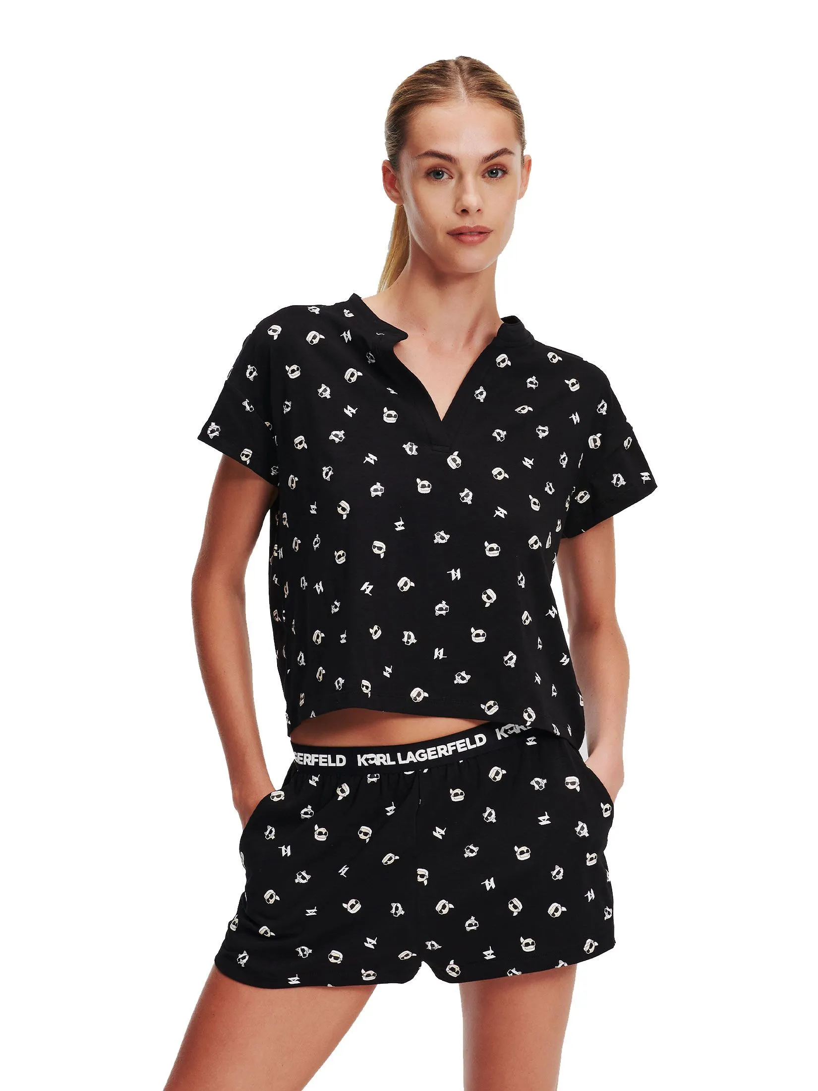 KARL LAGERFELD IKONIK 2.0 SHORT PJ SET IKON KL AOP BLACK