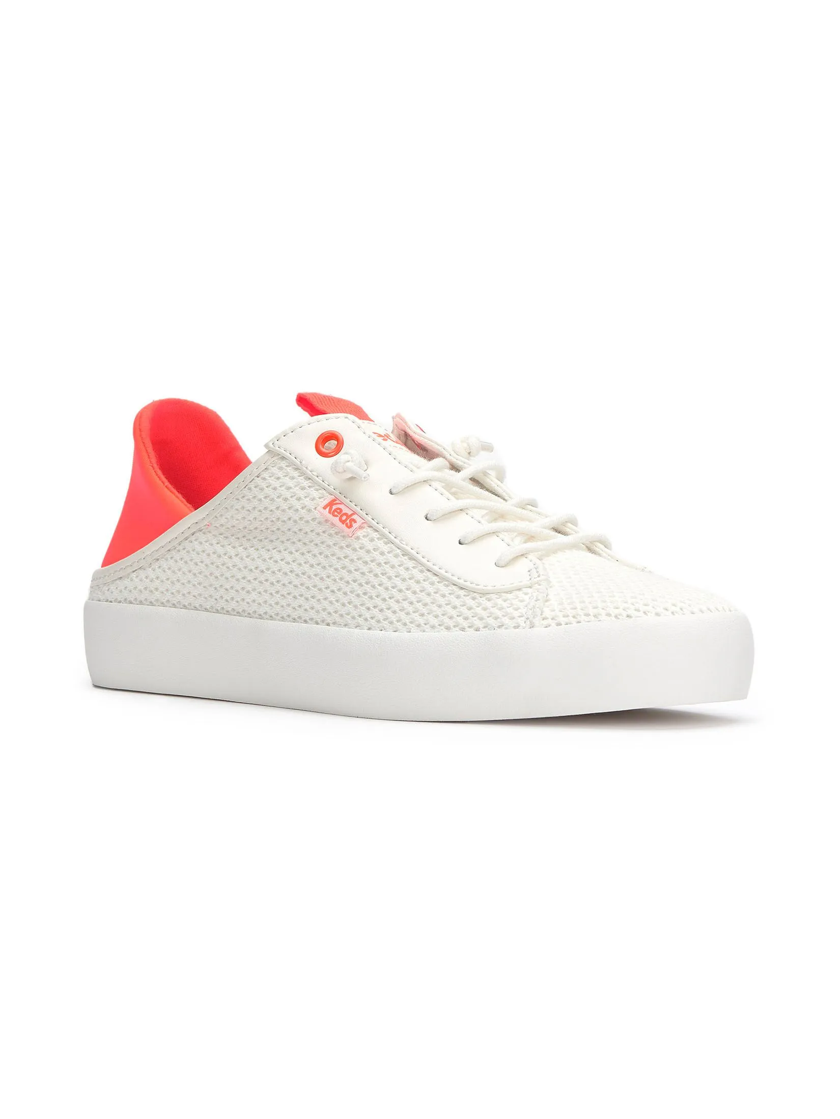 KEDS Women Kickback Crashback Cotton Mesh Snow White/ Coral