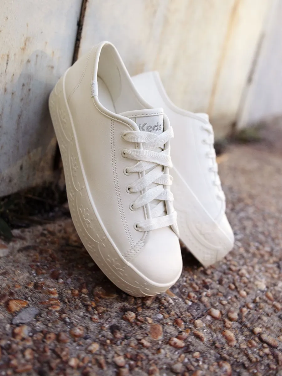 KEDS Women Triple Up Leather Lace Foxing White