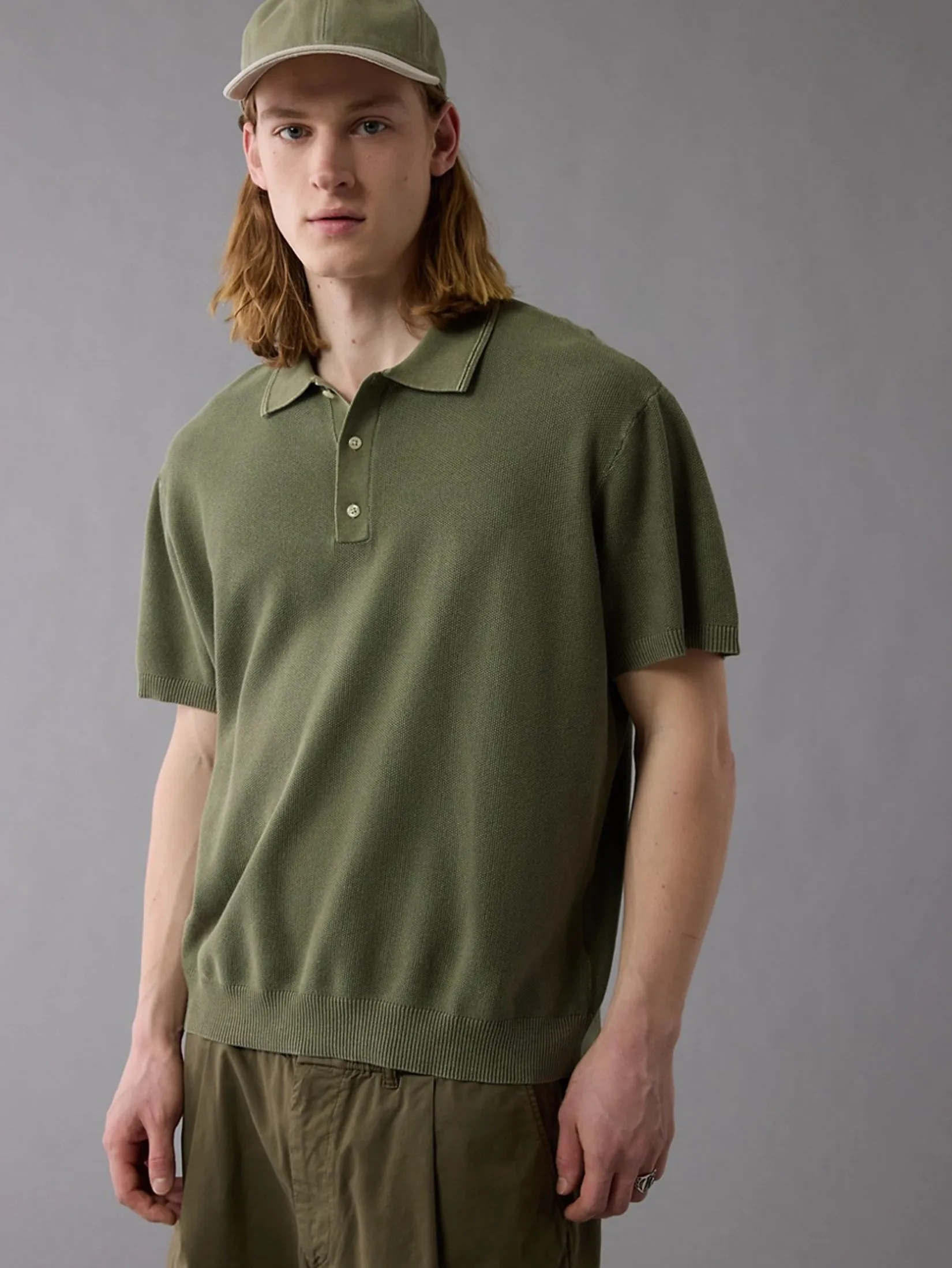 AMERICAN EAGLE MEN 2007 GARMENT DYE POLO 309 OLIVE