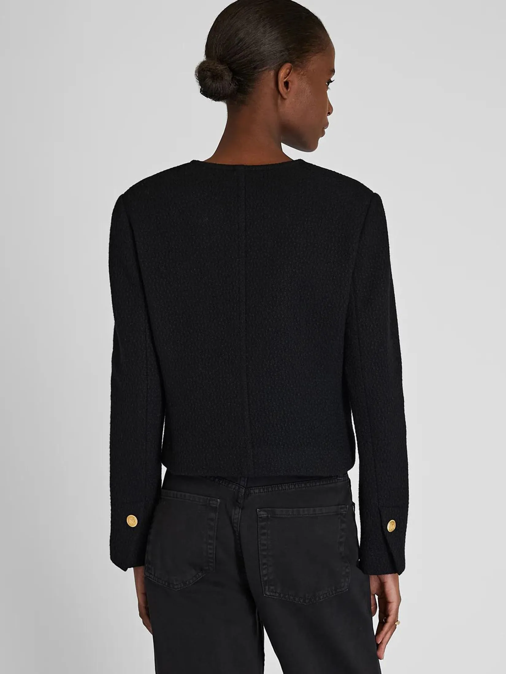 CLUB MONACO Women Jacket V-Neck Tweed Black