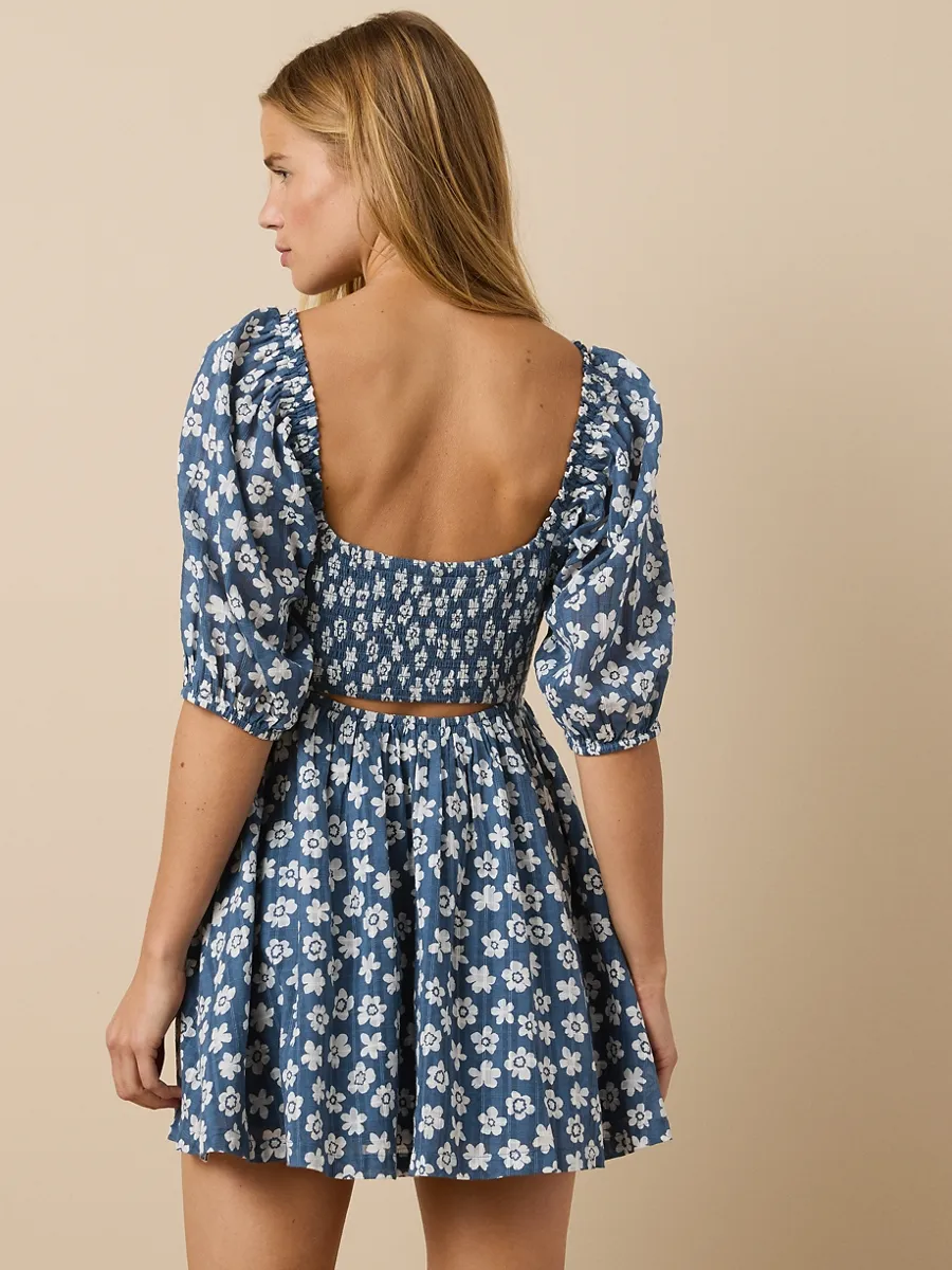 AMERICAN EAGLE WOMEN 7578 OPEN BACK PUFF SLV MINI 410 NAVY