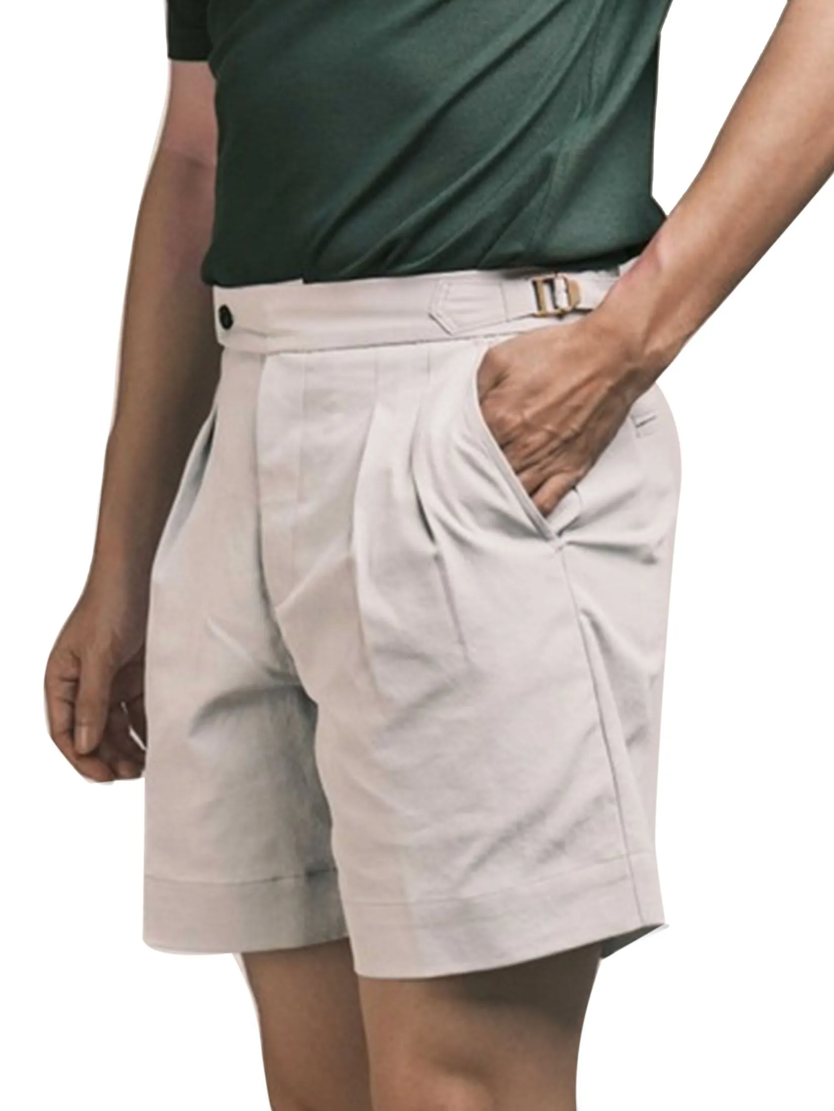 ERA-WON Men's short pant Double belts Classic Shorts Light Grey