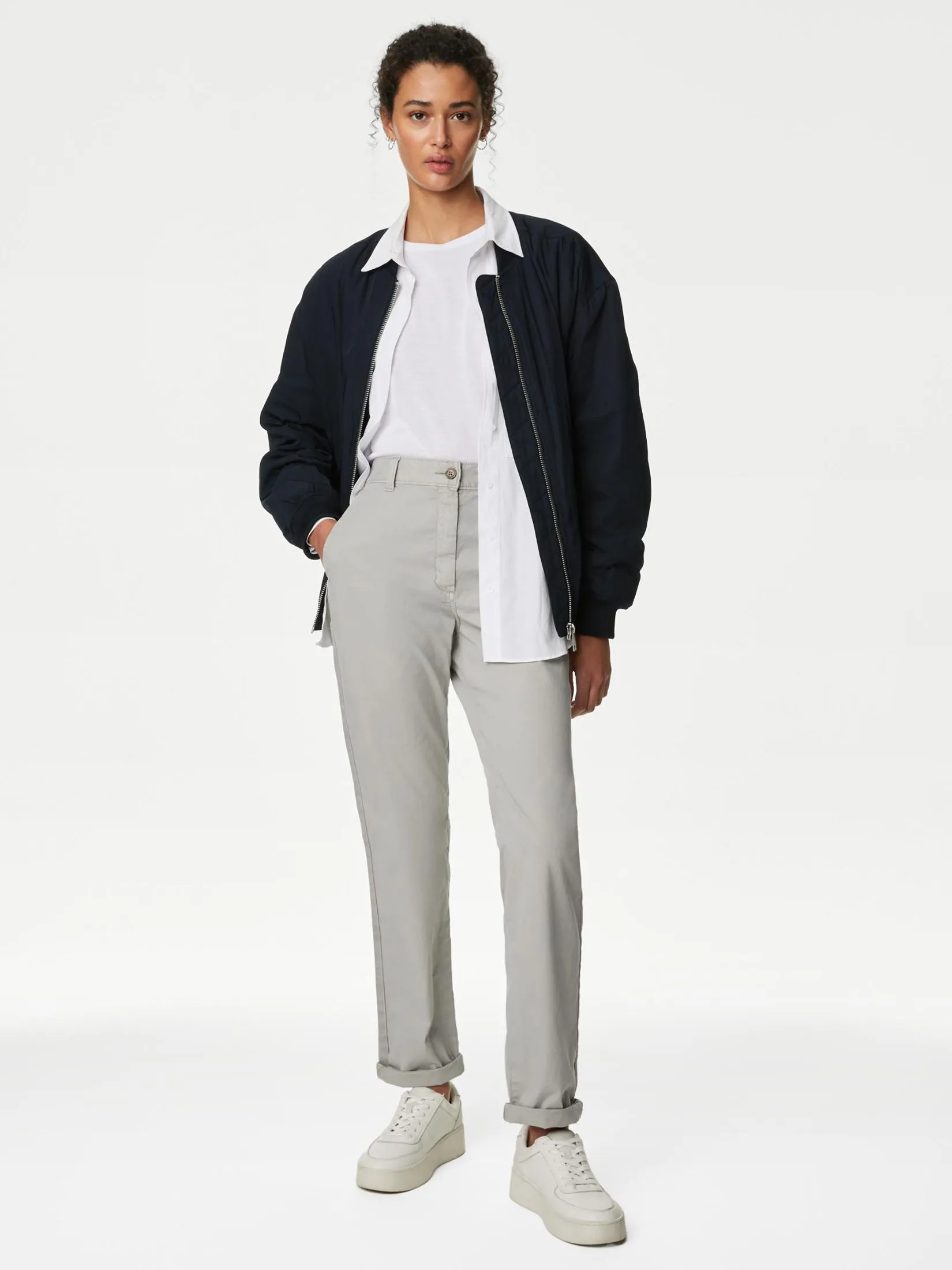 MARKS & SPENCER Women Chinos Pants Tea Dyed Slim Fit Cotton Rich